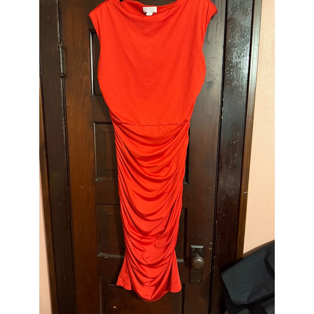 Sofia Jeans by Sofia Vergara Red Ruched Bodycon Dress Cutout Back Large 12-14
